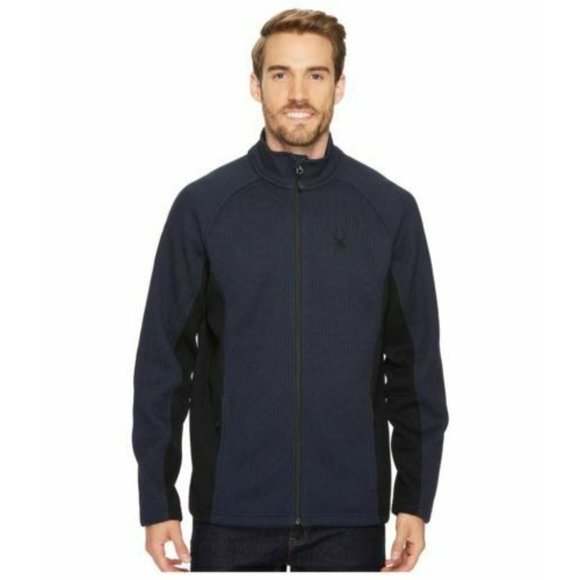 NWT NEW Spyder Men's Outbound Zip Mid Weight Jacket colorblock dark navy black - Picture 1 of 15